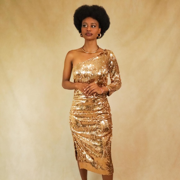 Gold Sequin Cocktail Dress - Picture 2 of 6
